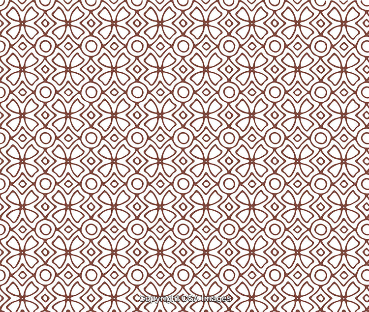 Brown Interlocked Geometric Pattern Background With Abstract Floral Motifs