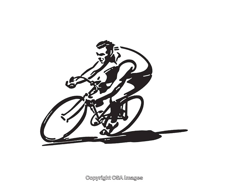 Black and White Line Art of a Cyclist in Motion on a Bicycle
