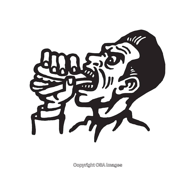 Black and White Line Art of Person Eating a Sandwich