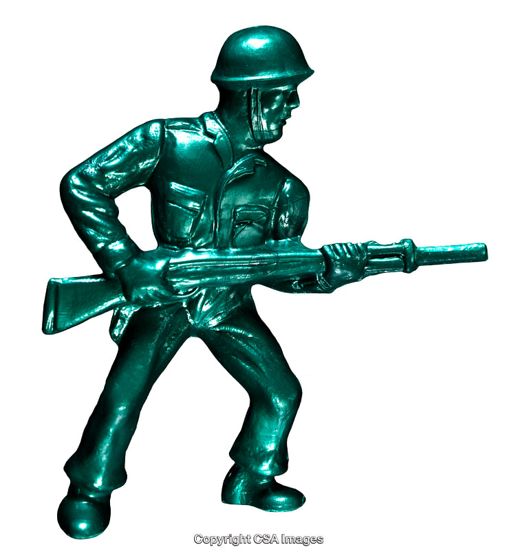 Green Plastic Toy Soldier Holding a Rifle in a Dynamic Pose
