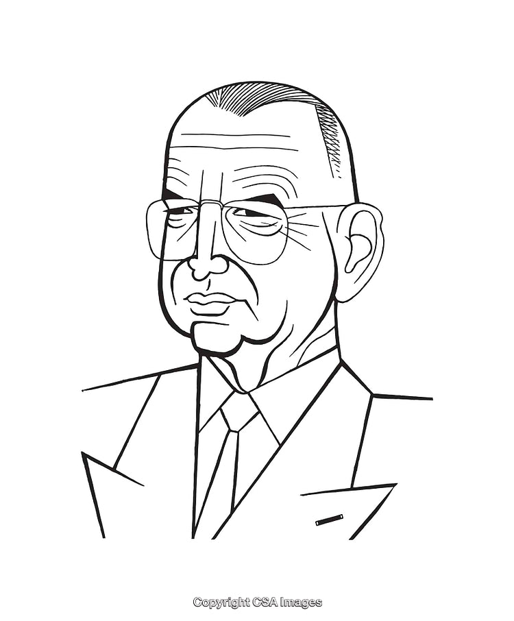 Black and White Line Art Illustration of a Formal Portrait