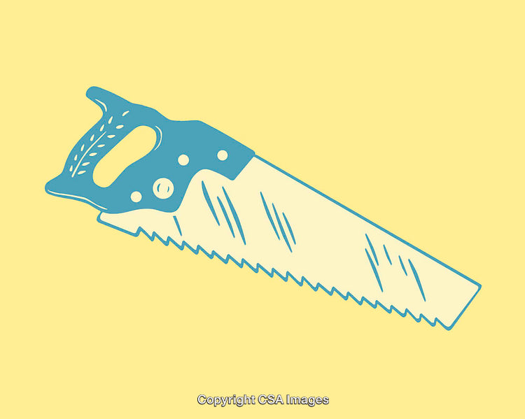 Colorful Hand Saw Illustration on Bright Yellow Background