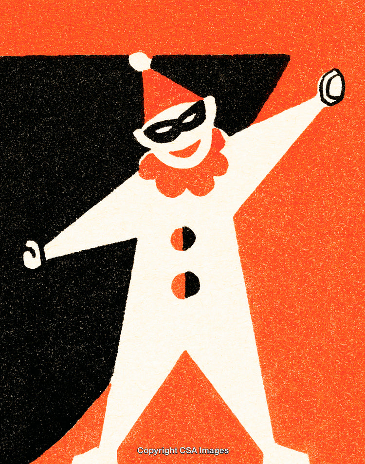 Cheerful Harlequin-Inspired Illustration with Retro Style and Bold Colors