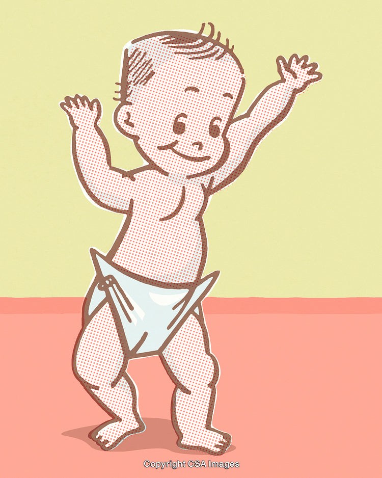 Happy Cartoon Baby Standing and Smiling in Diaper Vector Art