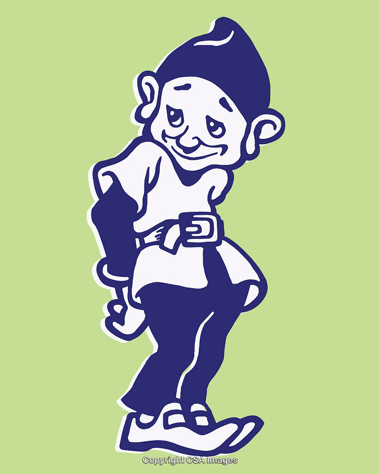 Colorful Line Art Illustration of a Whimsical Elf Character on Green Background