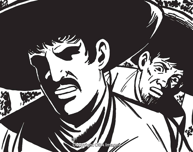 Black and White Illustration of Two Men in Emotional Conflict
