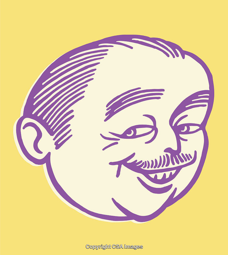 Retro Style Purple Line Art Illustration of a Smiling Man's Face