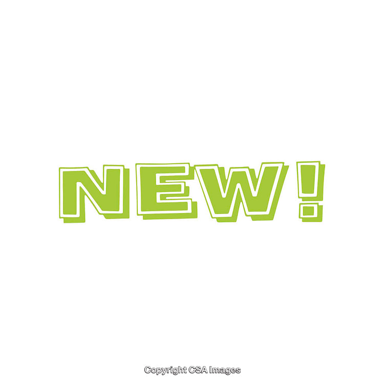 Bright Green Text 'New!' in Bold Letters on White Background