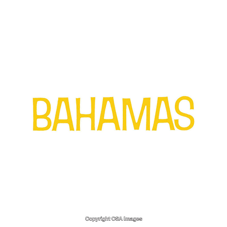 Bright Yellow Text Representation of the Bahamas on White Background