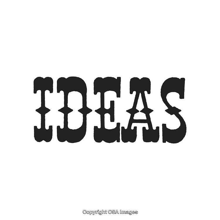 Creative Word Art Display With 'Ideas' in Bold Black Text on White