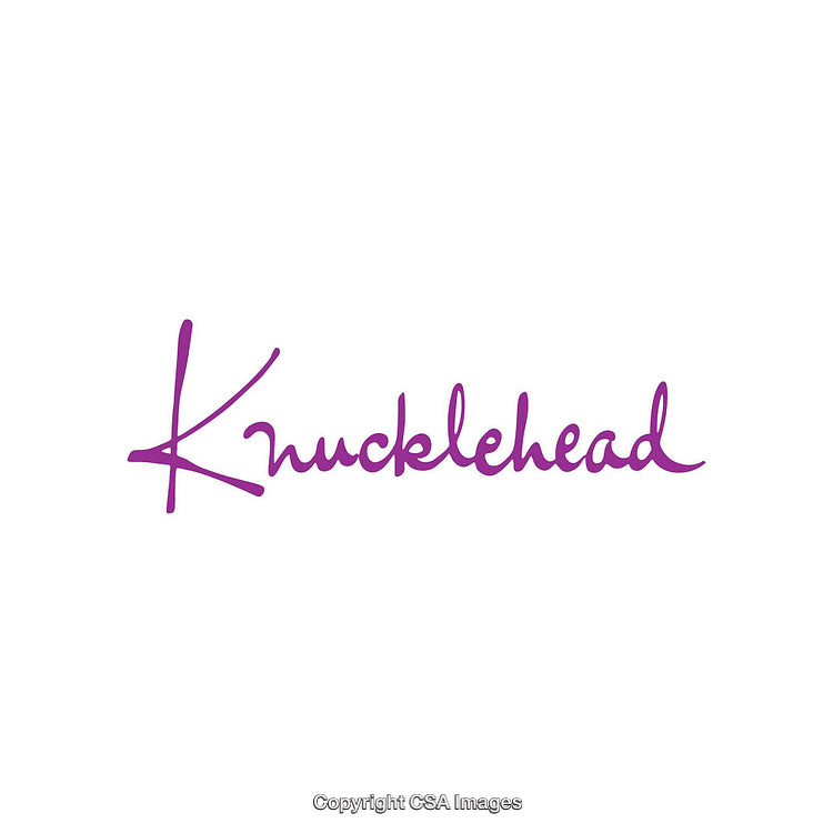 Purple Handwritten Script Displaying the Word Knucklehead on White Background