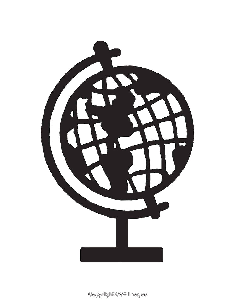 Black and White Line Art Illustration of a World Globe