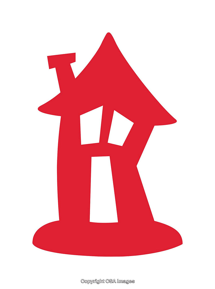 Red Abstract House Icon With Tilted Design On White Background