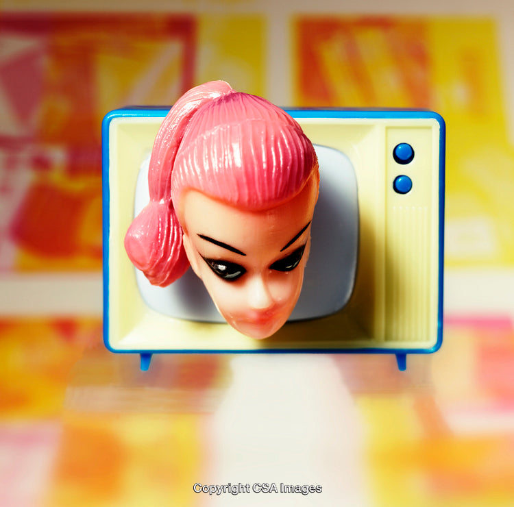 Vivid Conceptual Art Toy Figurine in Retro Television Frame