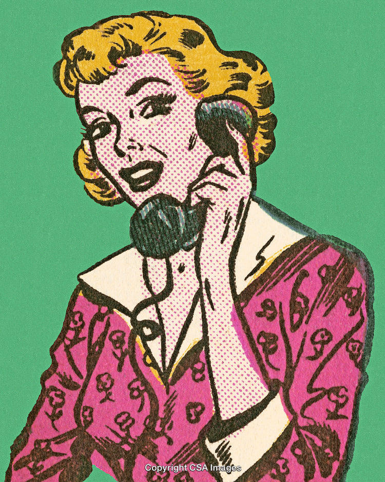 Vintage Comic Style Woman Talking on a Telephone Illustration