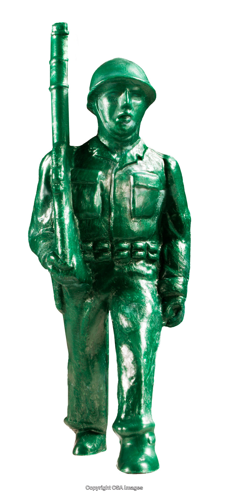 Green Plastic Toy Soldier Figurine Standing with Rifle Detail Close-Up