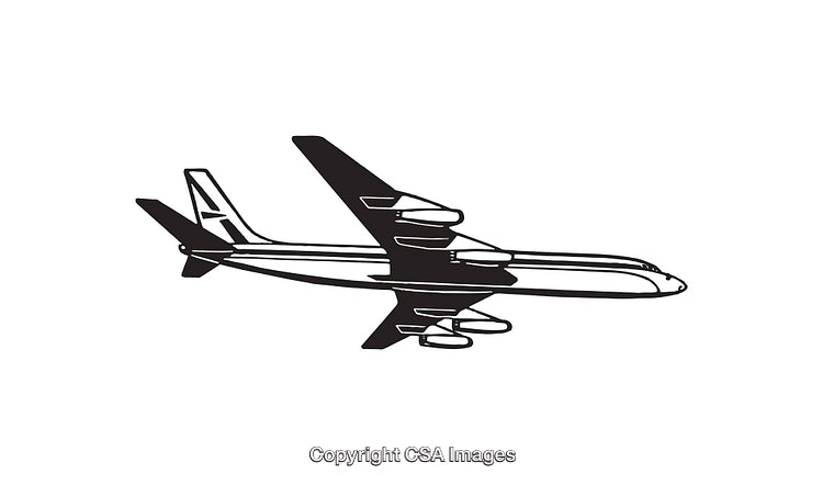 Black and White Line Art of an Airplane in Flight