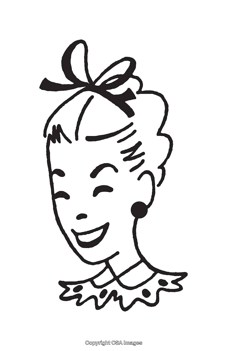 Retro Styled Smiling Woman in Black and White Illustration