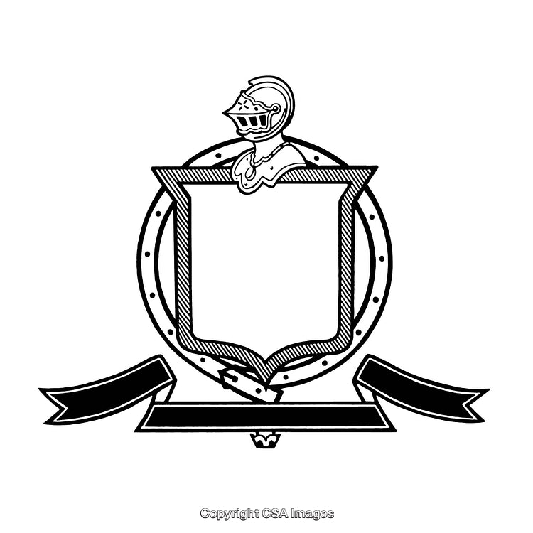 Black and White Heraldic Border with Shield and Knight Helmet Design