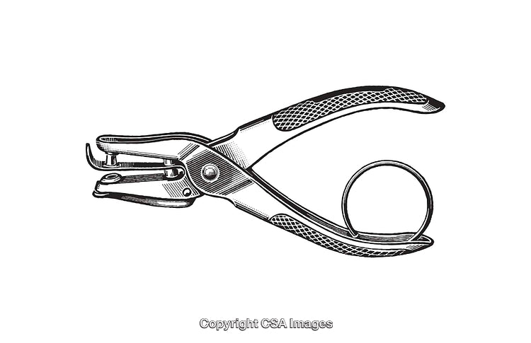 Black and White Line Art Depiction of a Hole Punch Tool