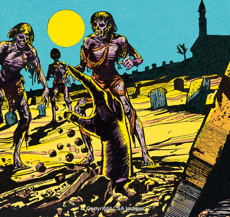 Colorful Comic-Style Zombie Scene in a Graveyard at Night