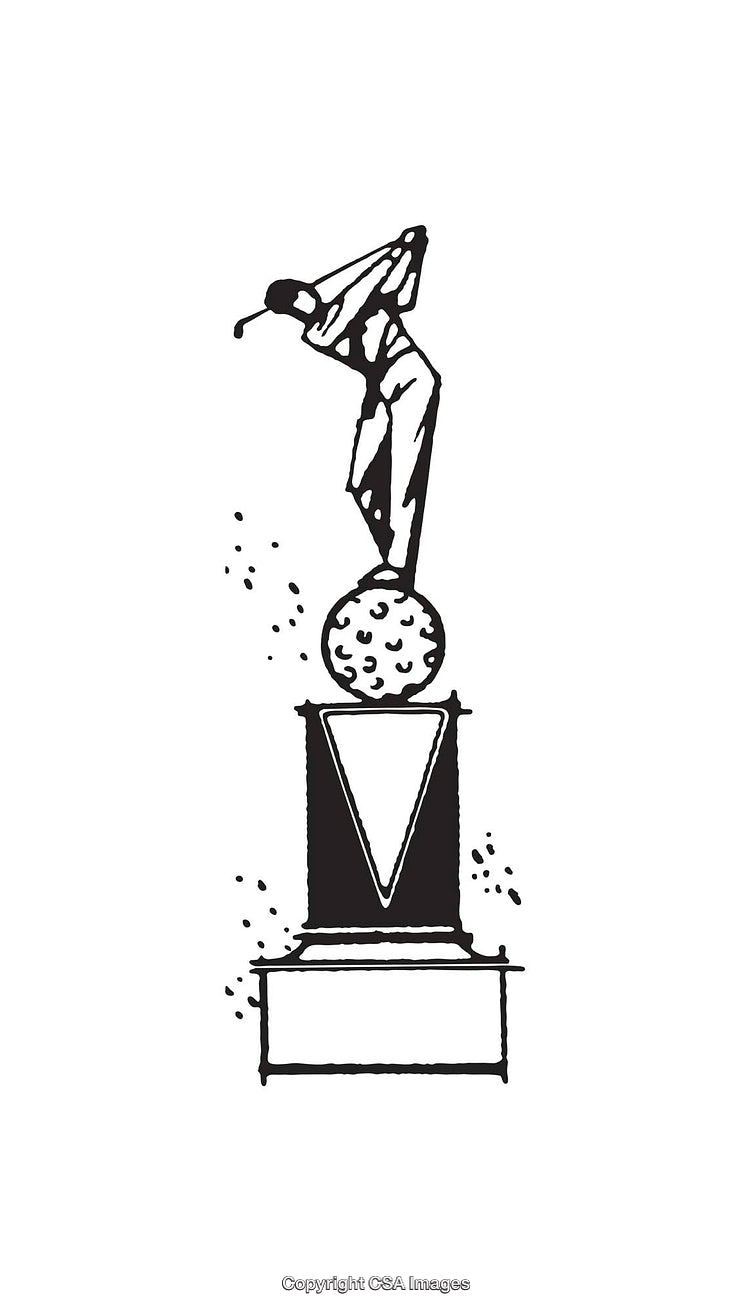 Minimalist Black and White Golf Trophy Illustration on White Background