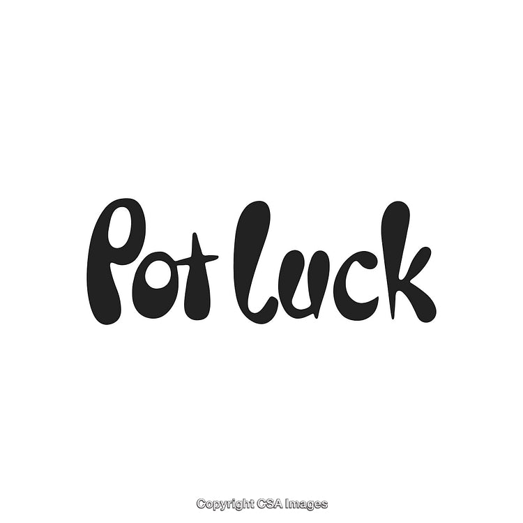 Handwritten Potluck Lettering in Black on White Background