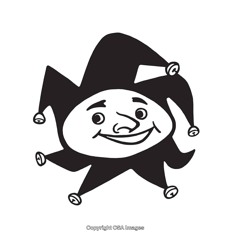 Playful Black and White Jester Illustration Featuring Cheerful Expression