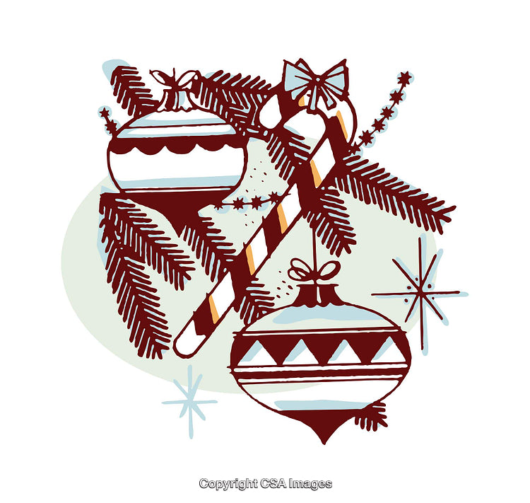 Festive Christmas Tree Ornaments With Candy Cane Illustration