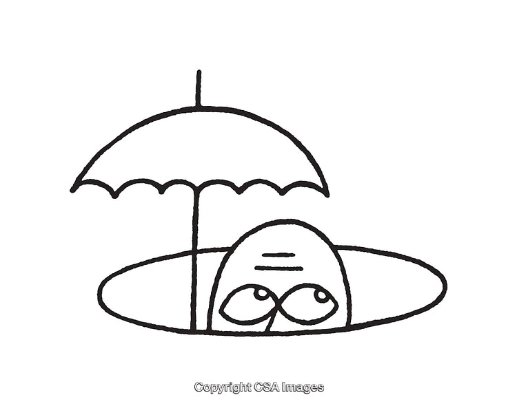 Minimalist Line Art Drawing of Character Under Umbrella