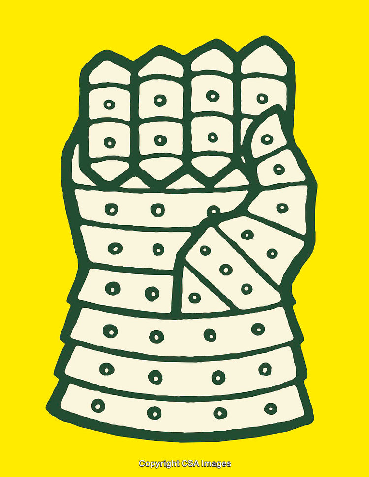 Graphic Illustration of an Armored Fist on Bright Yellow Background