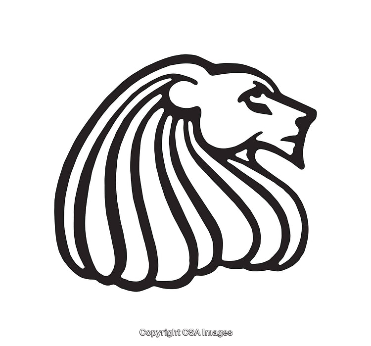 Black and White Lion Head Line Art Illustration