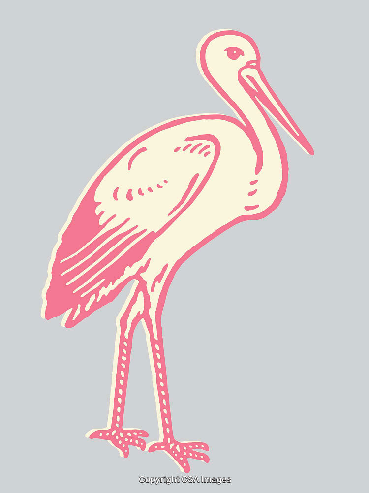 Minimalist Line Art Illustration of a Stork on Pastel Background