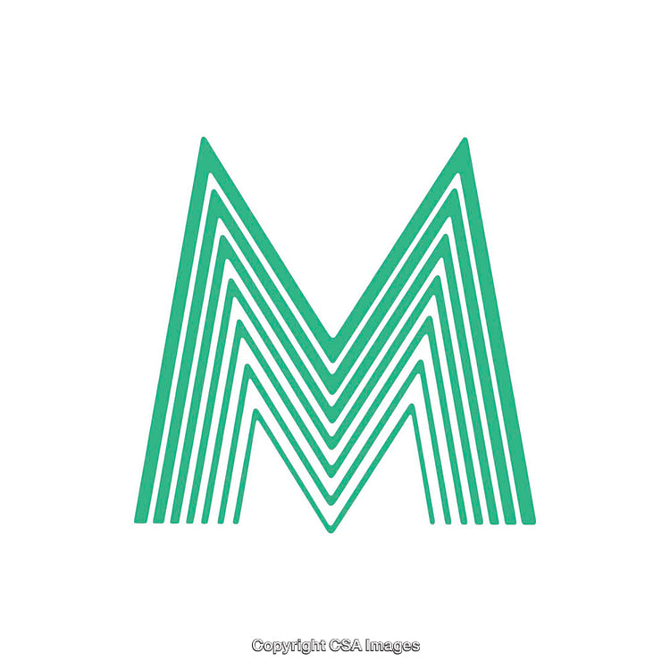 Green Linear Artistic Letter M Design on a White Background