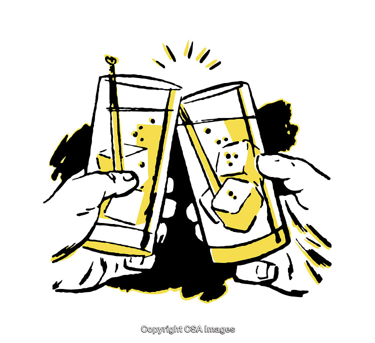 Illustration of Two Glasses Clinking Together in Celebration