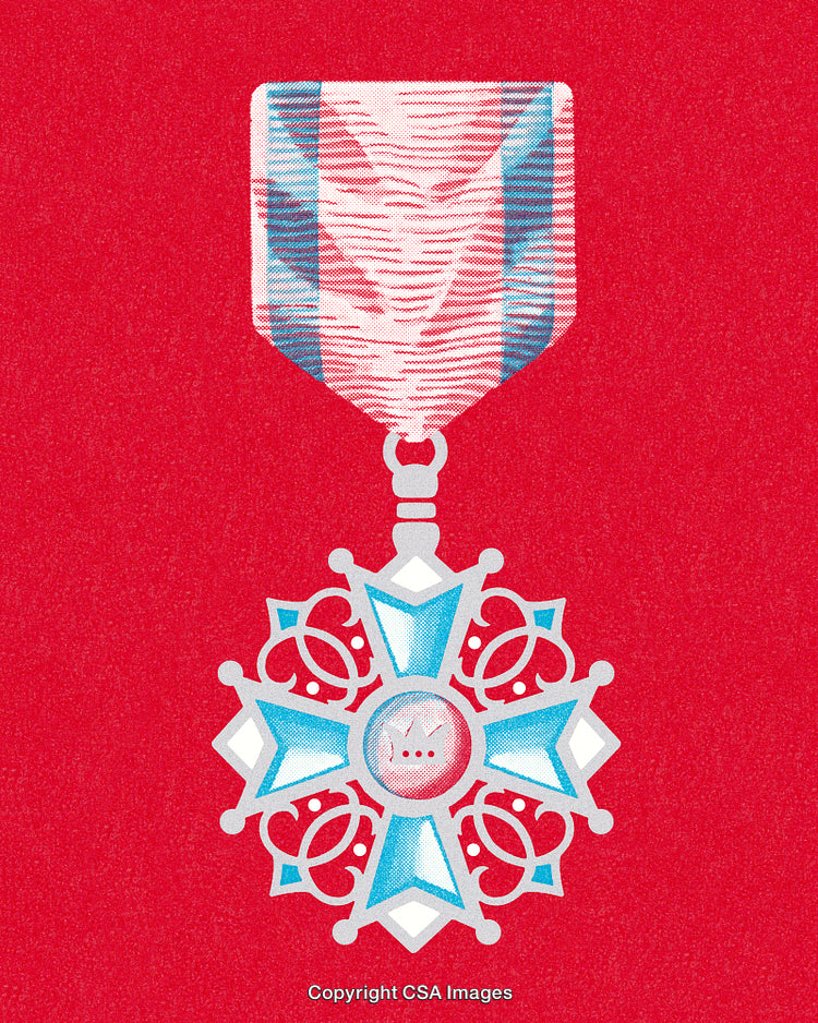 Elegant Award Decoration With Blue Star Design on Bold Red Background