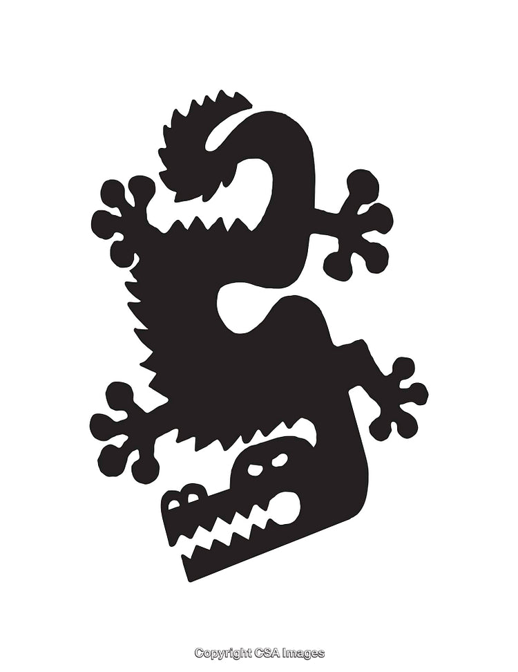 Black and White Stylized Gecko Illustration in Unique Artistic Design Style