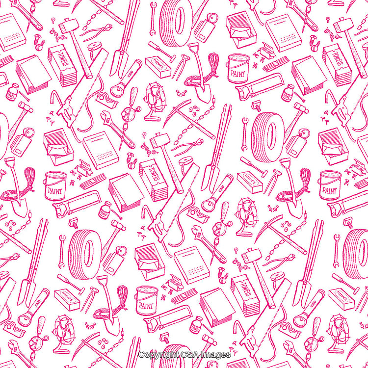 Pink Outlined Tools and Supplies Patterned Background Design
