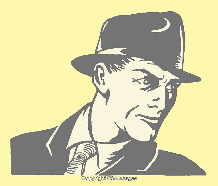 Vintage Line Art Illustration of a Man in a Hat and Suit