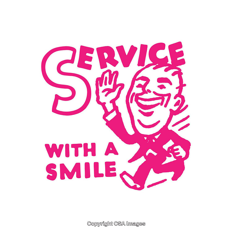 Retro Style Service Advertisement With Cartoon Character and Bold Pink Typography