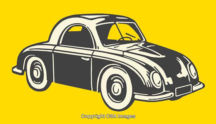 Vintage Black Car Illustration on a Bright Yellow Background