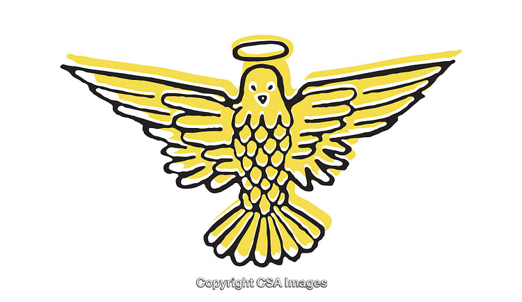 Golden Angelic Bird Illustration with Halo and Outstretched Wings