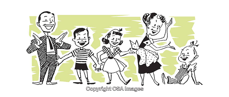 Retro Illustration of a Happy Family in a Cheerful Pose