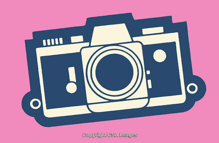 Retro Camera Illustration in Bold Colors on Pink Background
