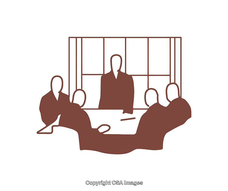 Illustration of a Business Meeting with Silhouetted Figures Around a Conference Table