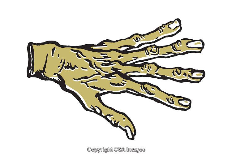 Illustration of a Gnarled and Skeletal Hand on White Background