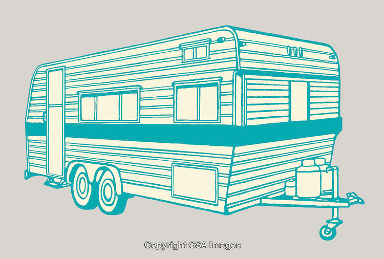 Vintage Travel Trailer Illustration in Two-Tone Color Scheme