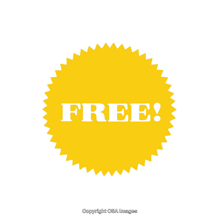 Bright Yellow Circular Label Emphasizing the Word Free in Bold Text