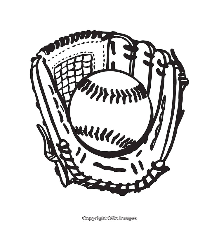 Baseball Glove Holding Ball Black And White Line Art Illustration