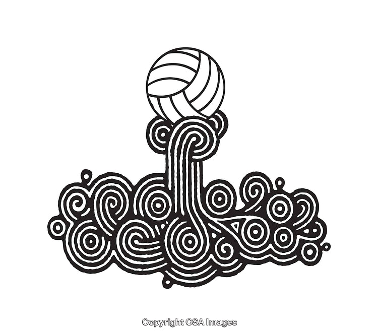 Intricate Black and White Abstract Line Art with a Volleyball